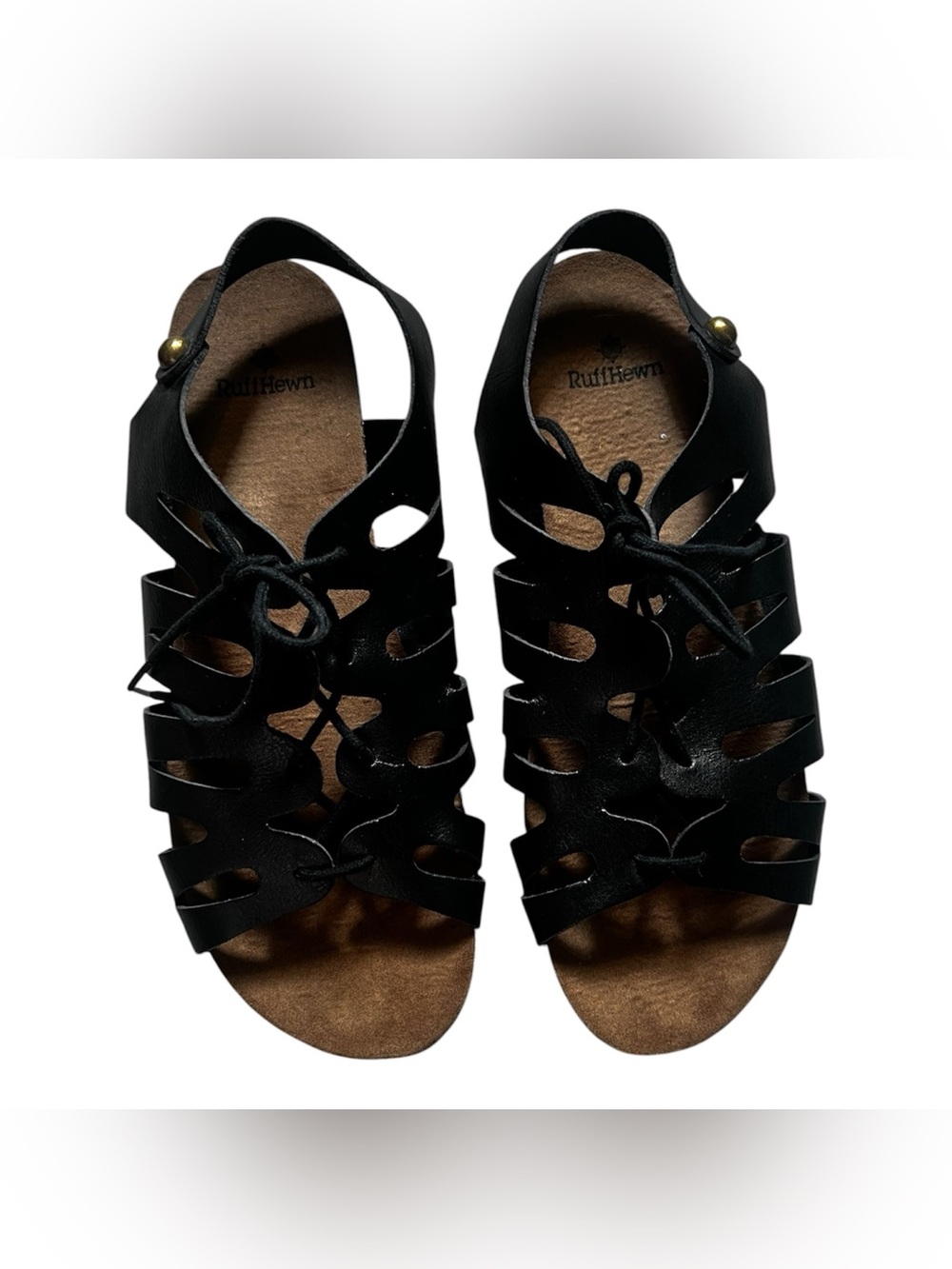 Ruff Hewn Black Cutout Lace-Up Women's Sandals